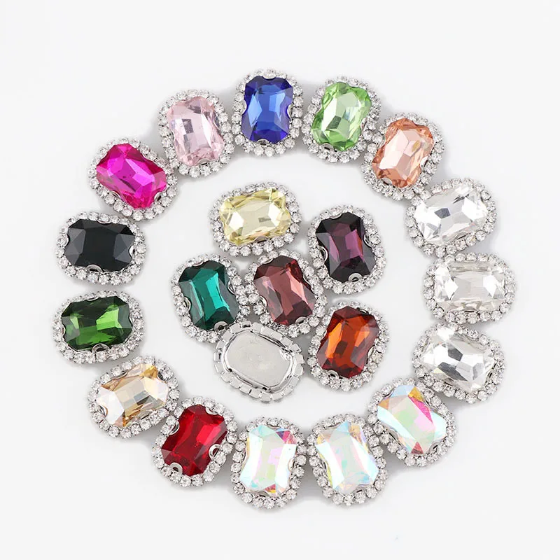 

Rectangle Octagon White K Base Sew On With Colorful Glass Stone Claw Crystal Buckle Cabochon Base DIY Jewelry Clothes Charm