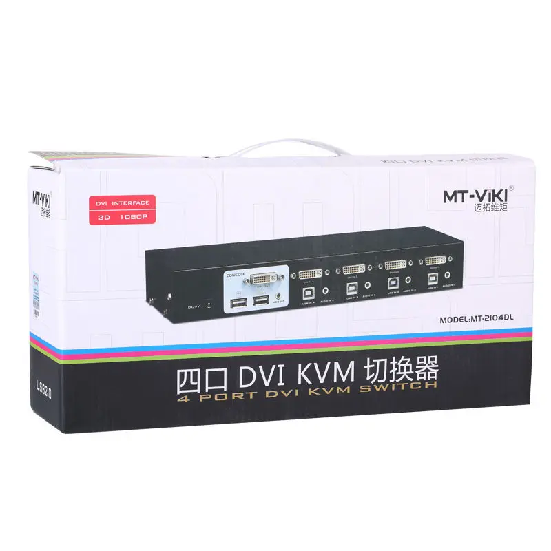 MT-VIKI 4 порта DVI KVM переключатель с аудио Авто Hotkey KVMA коммутатор USB мышь клавиатура 4 шт. 1 монитор с оригинальным кабелем 2104DL