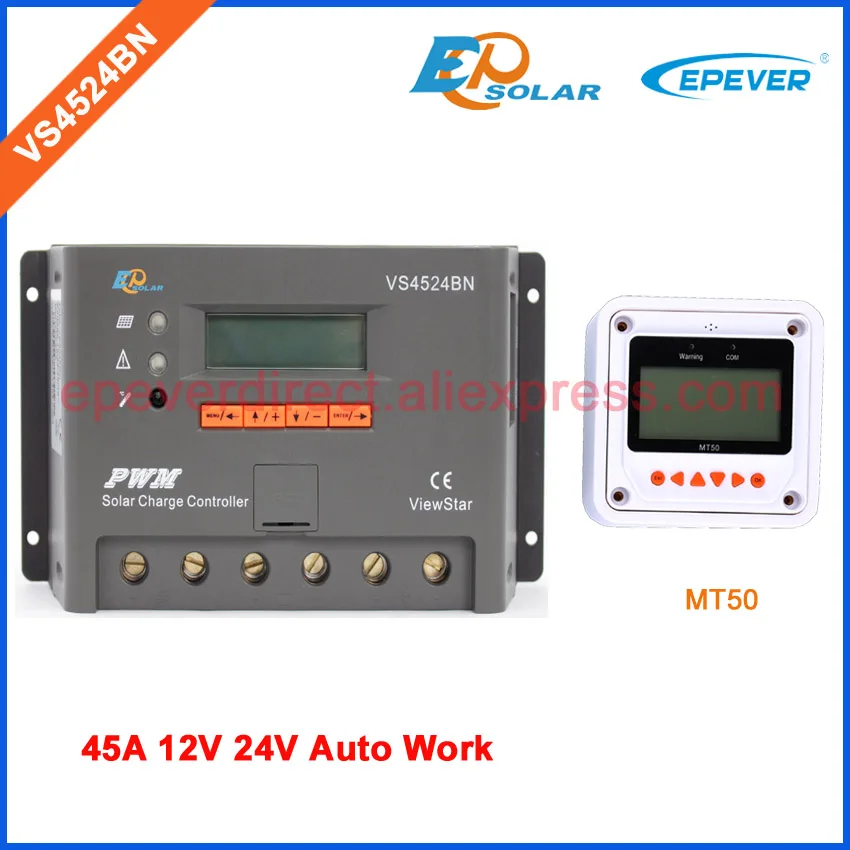 

45A 45amp EPSolar off-grid solar panels system controller VS4524BN PWM regulator with MT50 remote meter 24V 12V