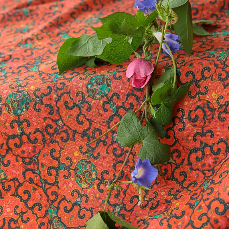 

High quality spun silk flax fabric Orange colour tissu Qipao clothes in autumn and winter fabics