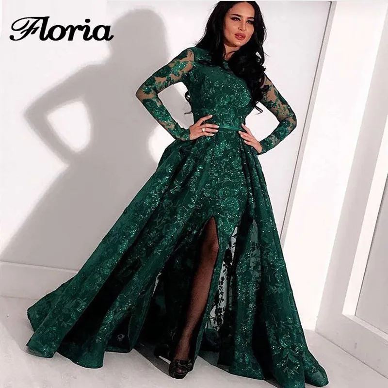 Long-Sleeves-Green-Lace-Mermaid-High-Neck-Arabic-Evening-Dress-2018-kaftan-Dubai-Formal-Evening-Gowns