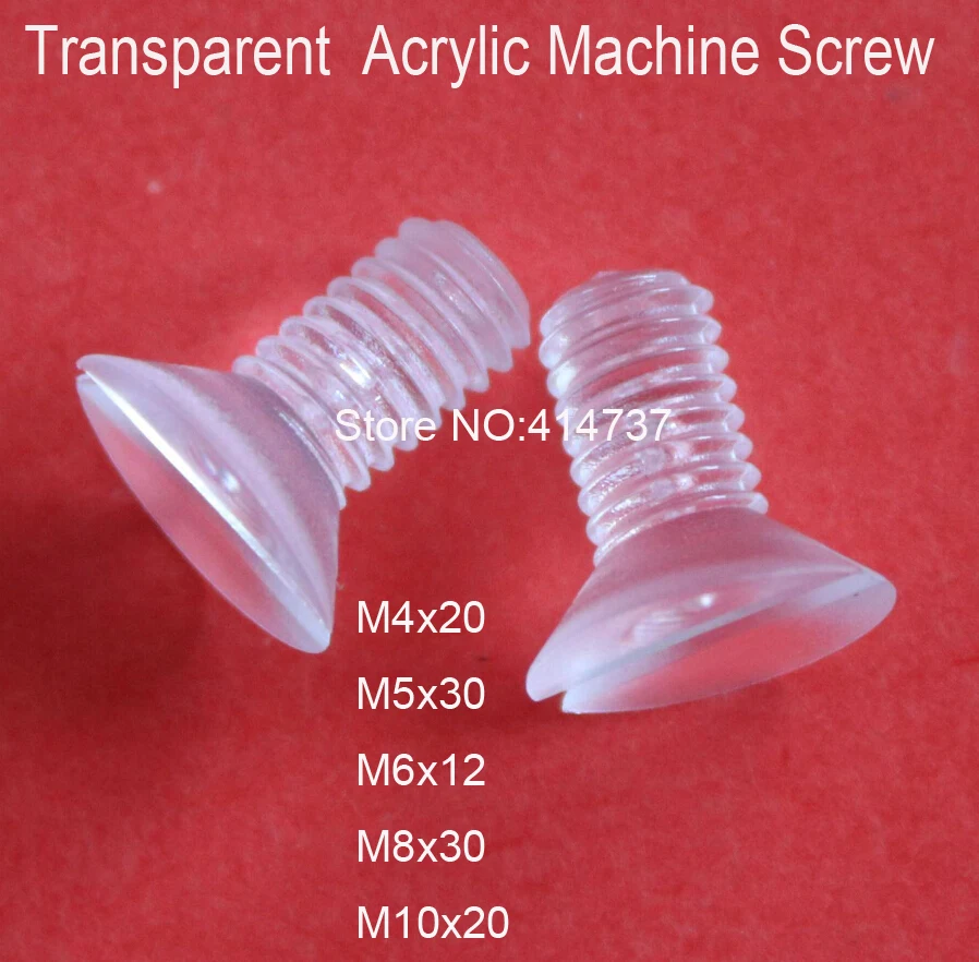 100 шт./лот M4 * 20/M5*30/M6*12/M8*30/M10*20 Прозрачные Акриловые машинные винты с плоской