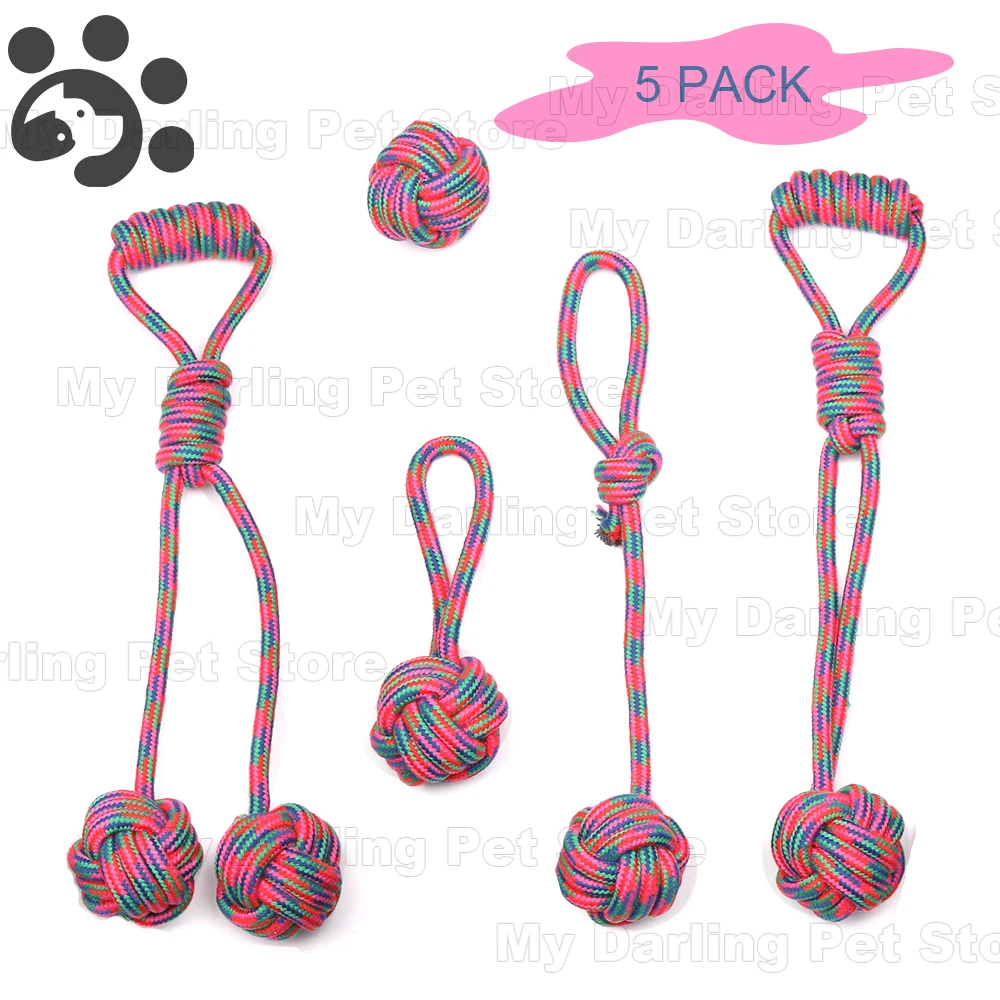 

5 Packs Interactive Toys Dogs Chew Cotton Toy Ball Shape Rope Toys for Large Medium Dogs Teeth Clean for Fun Dogs Pet TY0077