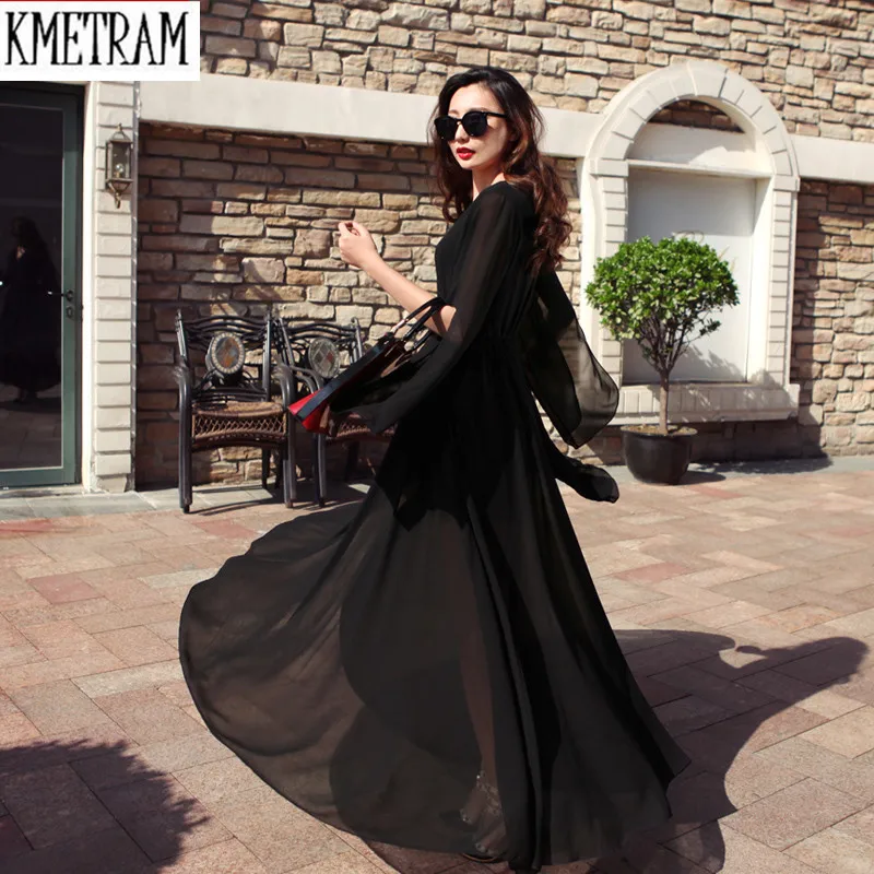 Модные новые женские летние туфли на Размеры длинное шифоновое платье Maxi Dress Vestidos Для женщин однотонные Drpaed халат для девочек с пышной юбкой; богемный летний пляжный платье JCY043