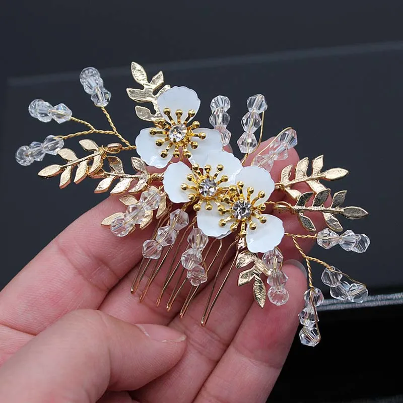 Wedding Head Flower Crystal Pearl Hair combs for brides Handmade Women Head Ornaments Bridal Hair Clips Accessories Jewelry