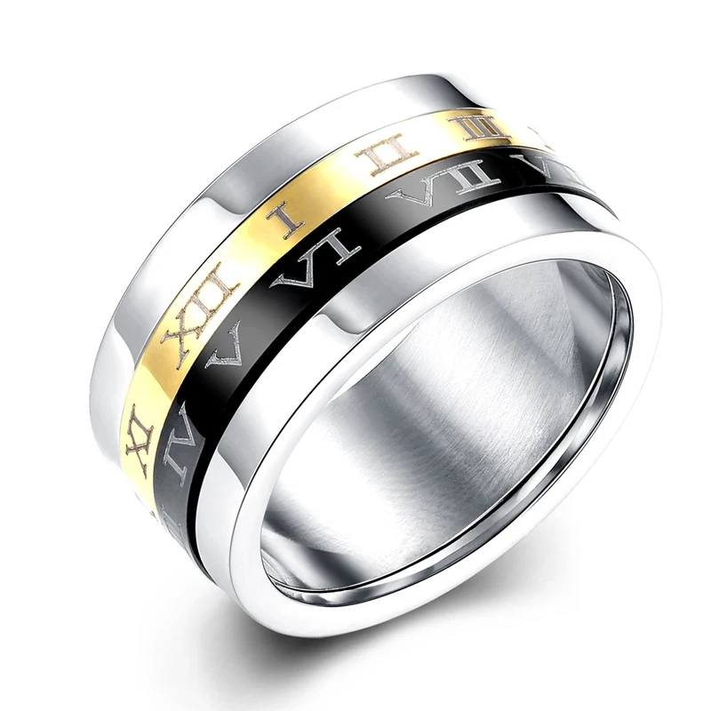 Jenia Fashion 316L Titanium Steel Men Ring Band Engraved Roman Numerals