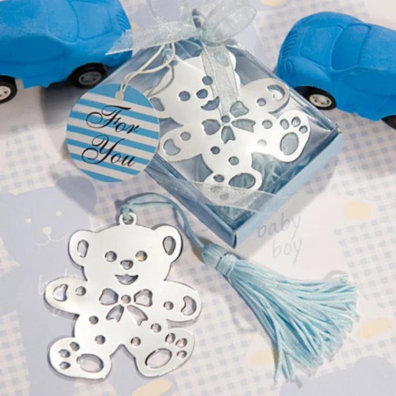

FREE SHIPPING(30pcs/Lot)+Lovable Teddy Bear Design Bookmarks -Blue For Boy Baby Shower Favors Birthday Party Giveaway For Guest