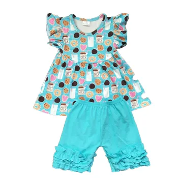 

Summer Latest Design Girl Donut Milk Print Top and Shorts Boutique Set