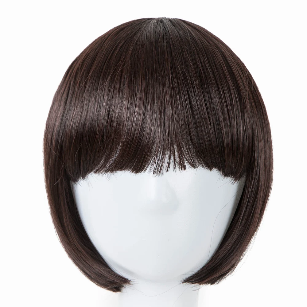 Детский парик Fei-Show, парик из синтетического термостойкого волокна, короткие волнистые волосы, плоская аккуратная челка, шиньоны для окружности головы 50