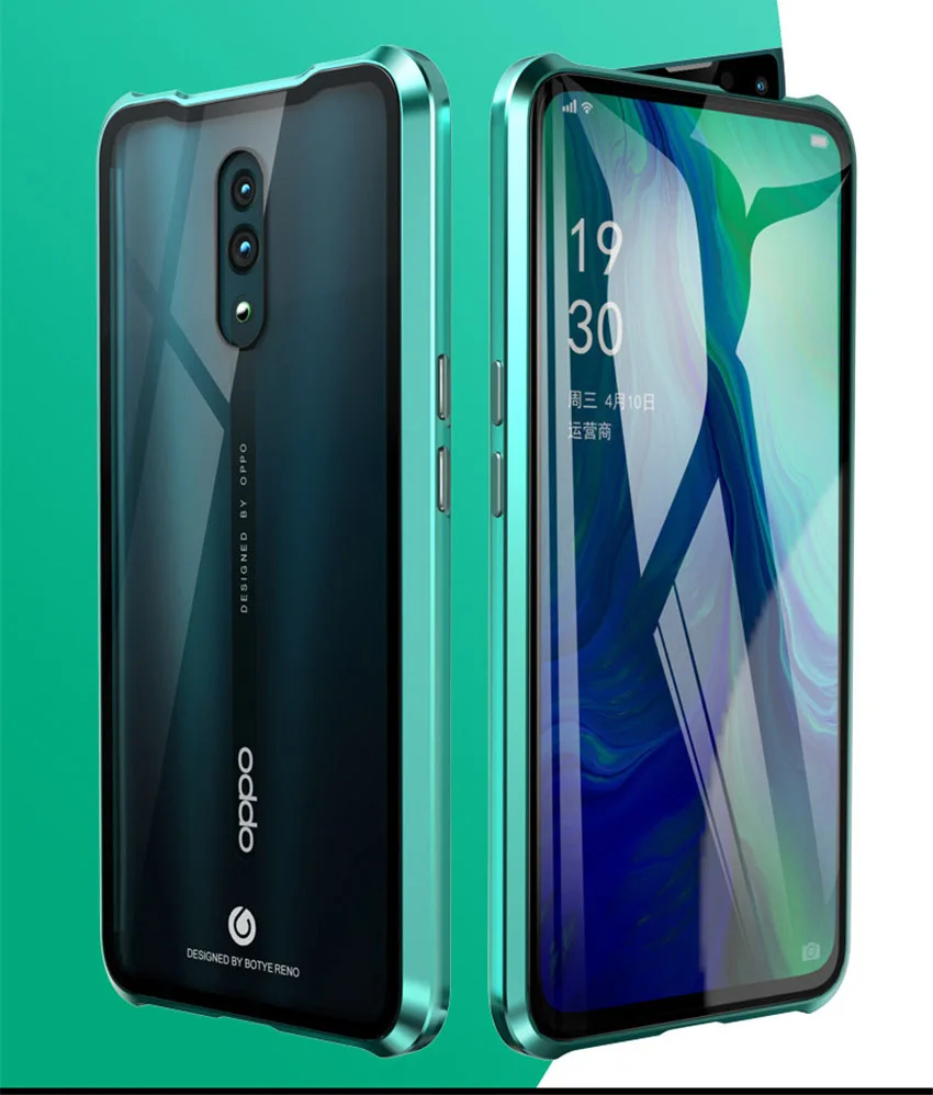 R-just Magnetic Metal Bumper Case for OPPO Reno 10x zoom Tempered Glass Front Back Cover For OPPO Reno 10x zoom Case (1)