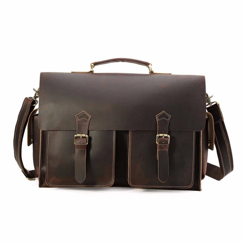 Мужские портфели из натуральной кожи для 17 дюймов, сумка-Органайзер для ноутбука, винтажный стиль, Crazy horse, кожаная сумка через плечо, сумка-мессенджер