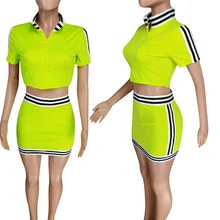 Женский топ с коротким рукавом, футболка с полосками по бокам, облегающая юбка, повседневный комплект для лета, DX88