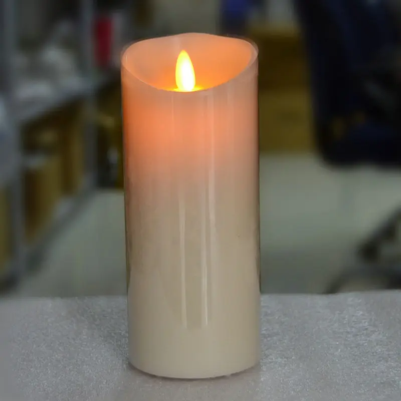 

USB powered Rechargeable led flickering pillar paraffin candle wavy edge moving wick Wedding Xmas Party bar decor 18CM(H)-Amber