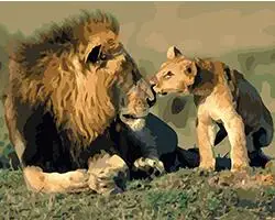 MaHuaf-W896 Amazing African lion and cubs Set for painting by numbers on canvas wall art animal pictures for living room 