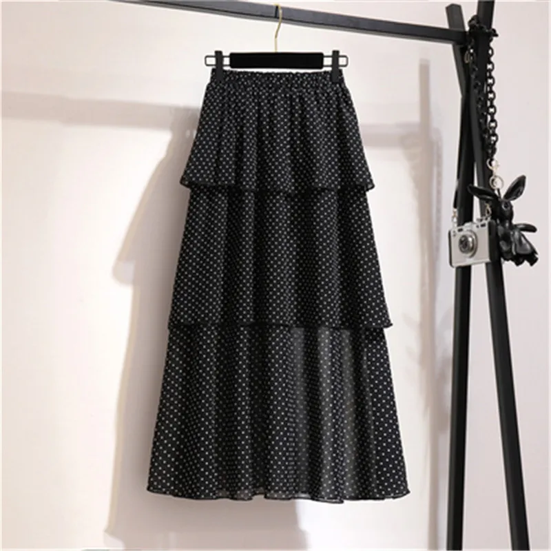XMY102Black dots Boho Стиль в горошек летние юбки Повседневные длинный макси шифоновый юбки летние с высокой талией богемные плиссированные юбки - Цвет: XMY102Black dots