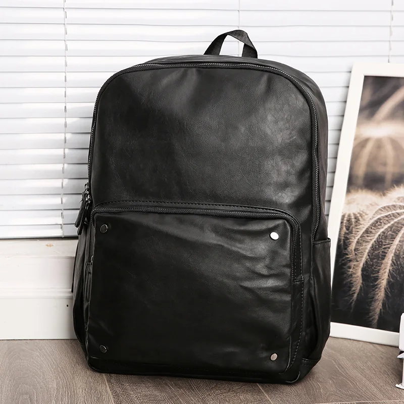 

2019 Backpack Men Student Book Computer Bag Bookbag School Bags PU Leather Zipper Polyester Soft Handle Travel Backpack