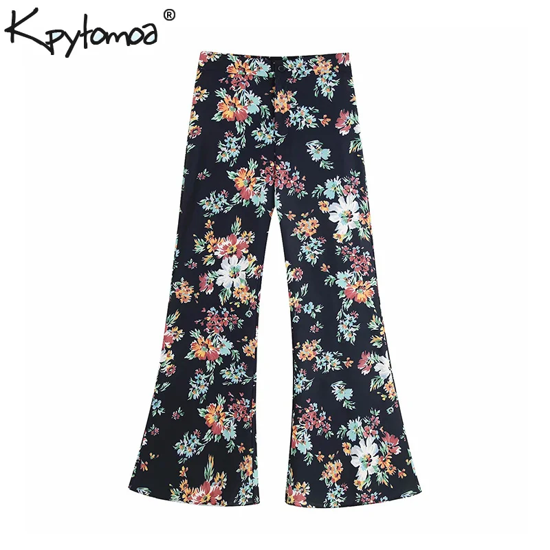 

Vintage Chic Floral Print Flare Pants Women 2019 Fashion High Waist Zipper Fly Pockets Ladies Trousers Casual Pantalones Mujer