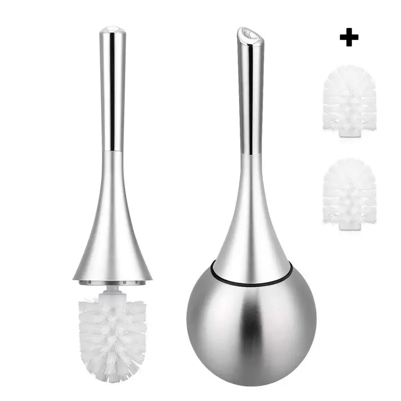 

HOT-Toilet Brushes And Holders Stainless Steel + 2Pcs Replacement Toilet Brush Head