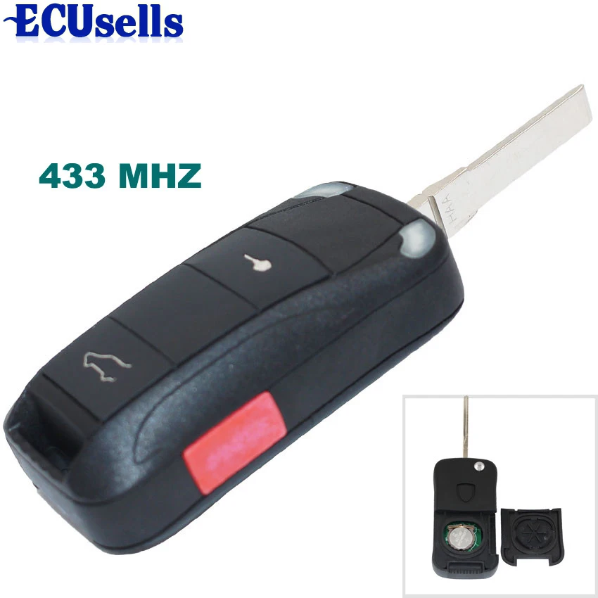 

3 Buttons 433MHZ Remote Key Control Fob 2+1 Buttons for Porsche Cayenne 2004-2009 With Uncut blade