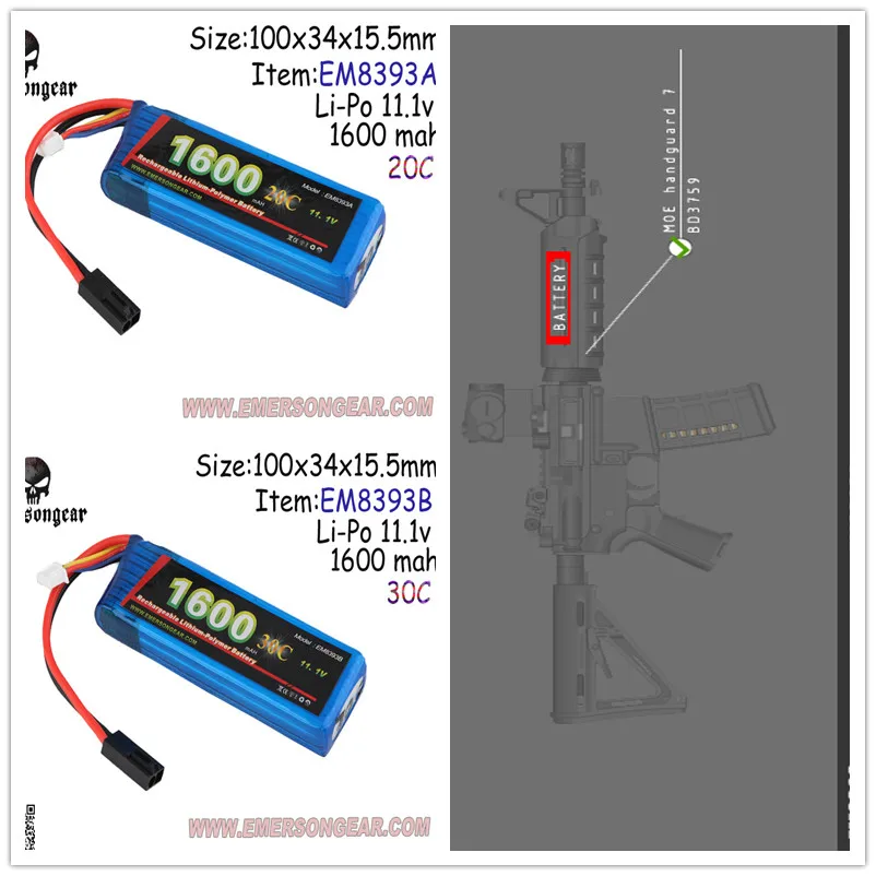 EMERSON 11 1 В 1600 мАч 15C/20/30c многоцелевой стиль одна полоса Li Ion AIRSOFT CRANE разъемы для