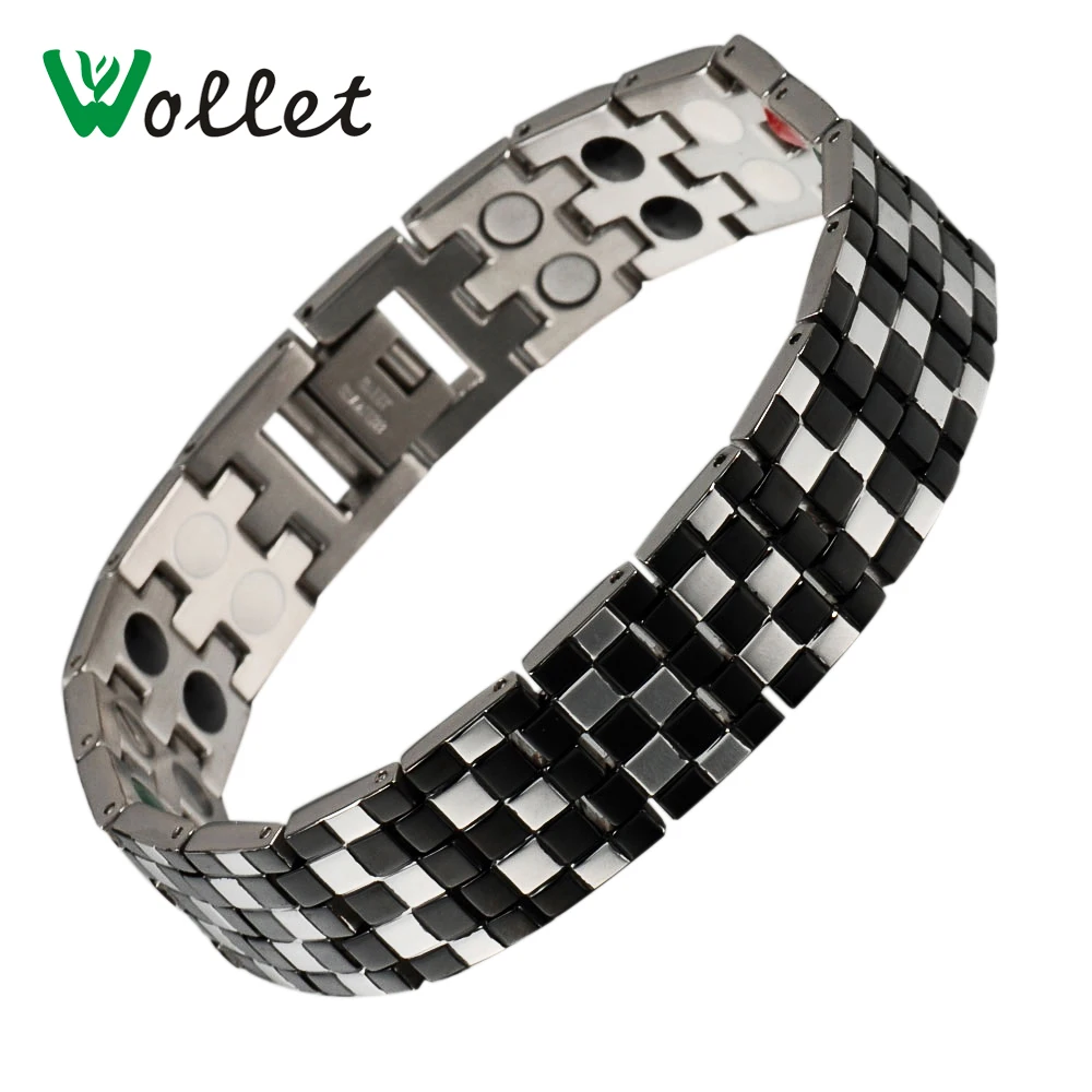 

Wollet Jewelry Gifts For Valentine's Day Mens 5 in 1 Germanium Tourmaline Magnetic Energy Stainless Steel Bracelet Men Black