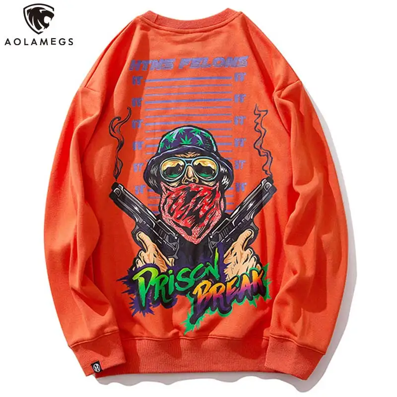 

Aolamegs Sweatshirt Hip Hop Style Men Pullover Loose Casual O-Neck Funny Print Long Sleeve High Street Couple Autumn Sweatshirt