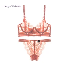 Сексуальный мусс кружевной сетчатый вышитый VS женский бюстгальтер без косточек Нижнее белье Комплект трусиков с глубоким вырезом на шнуровке комплект нижнего белья прозрачный атласный бюстгальтер