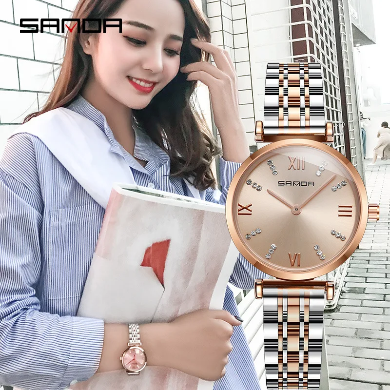 

New Simple Luxury Brand Women's Hand Watches Student Diamond Waterproof Clock Stainless Steel Quartz Female Pink Gift Wristwatch