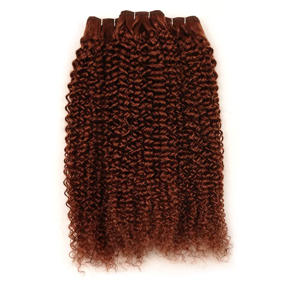 Pinshair Pre-Colored Color 33 Cheap Peruvian Human Hair Weaving Extensions Non-Remy Jerry Curly Hair Weft 3 Bundles One Pack (51)