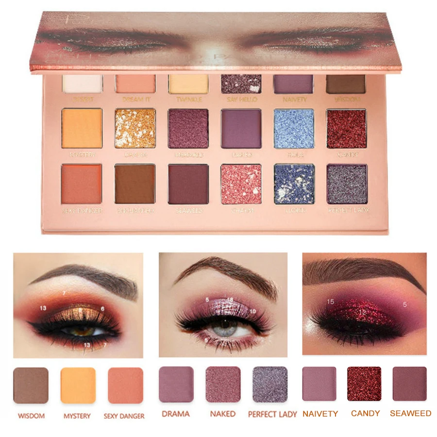 Pudaier Eyeshadow Palette High Pigmented Makeup Palletes Colorful Nude Matte Glitter Smoky Eye Shadow 18Color Make Up Shadows