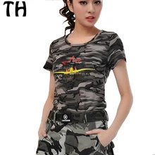 Футболка с круглым вырезом и коротким рукавом с вышитыми буквами, женские камуфляжные повседневные топы#161920