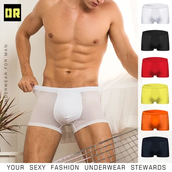 

ORLVS Brand Breathable Men Underwear Sexy Gay Boxers Nylon Male Panties Quick Dry Cueca Tanga Solid Shorts Men Sleepwear Boxers