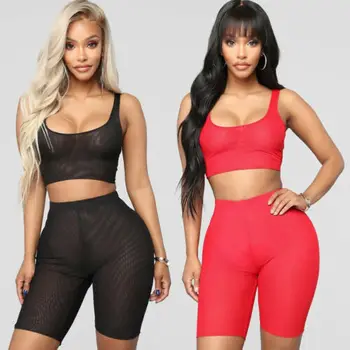 

Hirigin Women 2 Piece Set Women 2019 New Fashion Soild Clothes Summer Crop Top Set Sport Hot Shorts Skinny Work Out Outfits