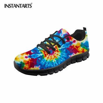 

INSTANTARTS Brand Designer Casual Sneaker Shoes for Women's Colorful Prints Lace Up Flat Shoes Breathable Air Mesh Shoes Flats