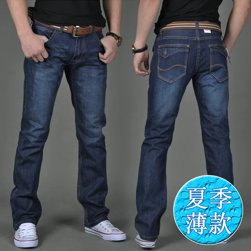 Men's Jeans Classic Direct Stretch Dark Blue Business Casual Denim Pants Slim Scratched Long Trousers Gentleman Cowboys 38