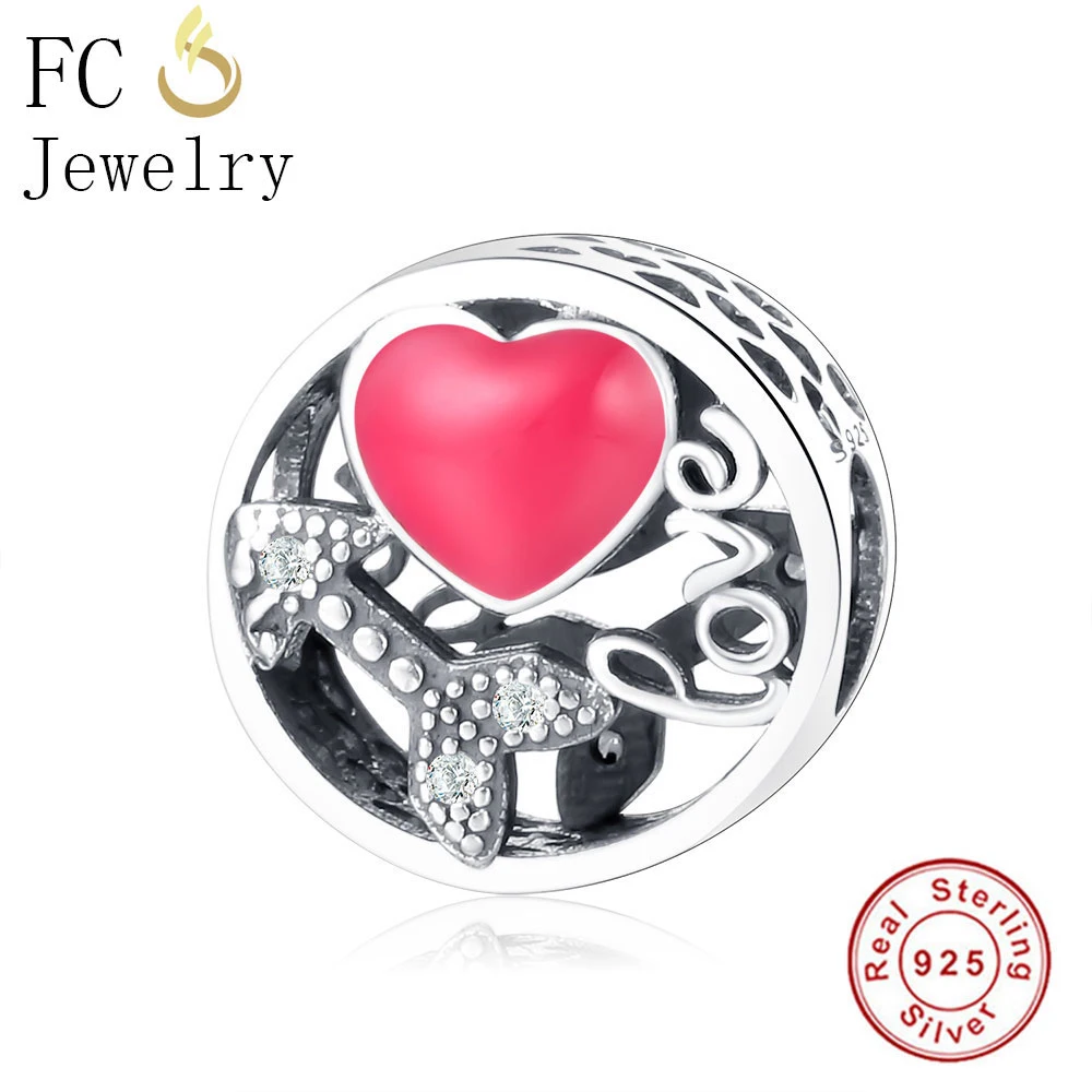 

FC Jewelry Fit Original Pandora Charms Bracelet 925 Silver Red Enamel Heart Arrow Love Bead Breloque For Making Women Berloque