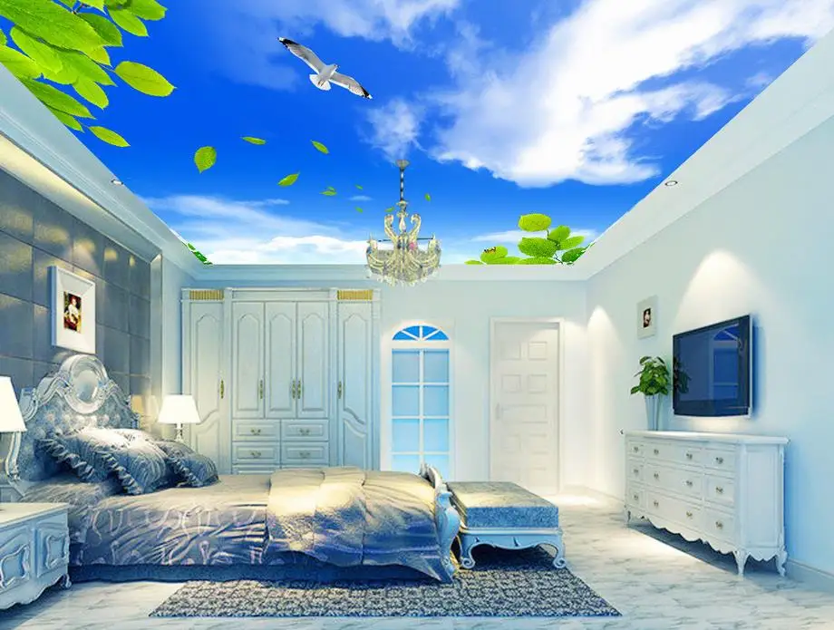 

Custom 3d mural wallpaper European style Sky clouds leafy ceiling 3d wallpaper living room Wall Decoration Fresco