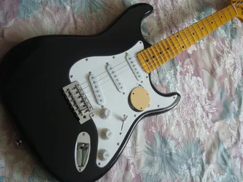 

new YW good quality Scalloped Fretboard Electric Guitar FREE SHIPPING Black Finish power sounds SSS single pickup yellow neck