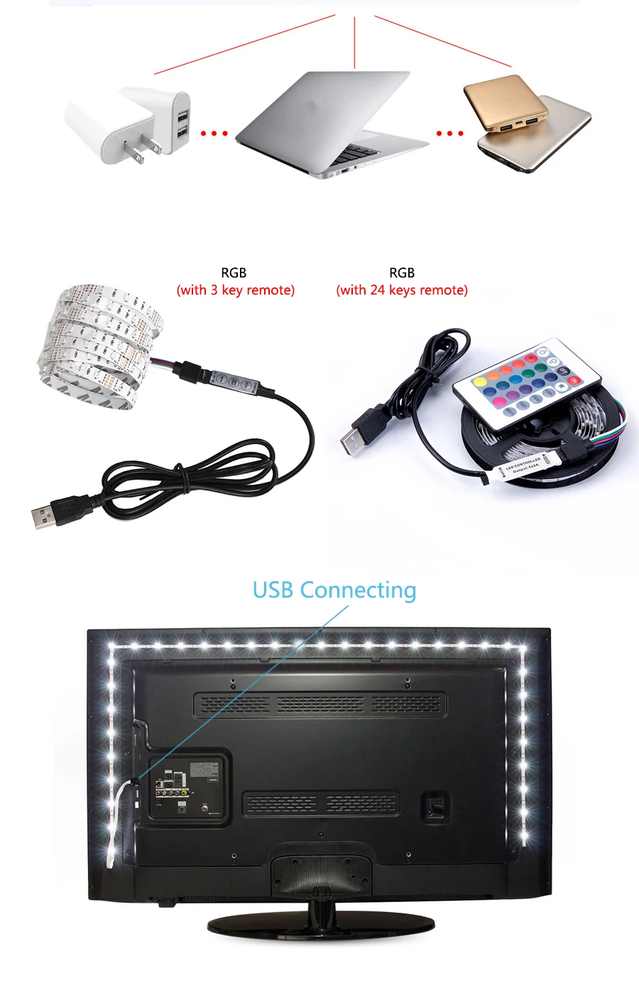 Светодиодная лента USB 3528 DC 5 В RGB/белый/теплый белый 50 см 1 м 2 м 3 м 4 м 5 м ТВ Настольный экран фоновое смещение освещения