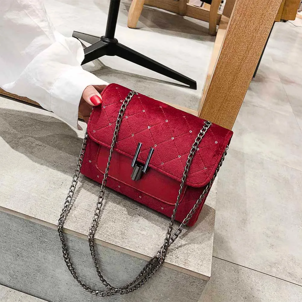 

Winter Mini Dot Velvet Messenger Bag Women Handbag Casual Chain Crossbody Bags Famous Brand Women Shoulder Bag Female Handbags