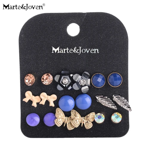 Marte& Joven, стиль, серьги из горного хрусталя, набор для женщин,, милый цветок, смешанный, Имитация жемчужной сережки, наборы, 9 пар - Окраска металла: K031910