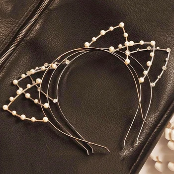 

Fashion Cat Ear Silver Crystal Girls Women Headband Cosplay Rhinestones Beautiful Hair Band Alloy Hair Accessories
