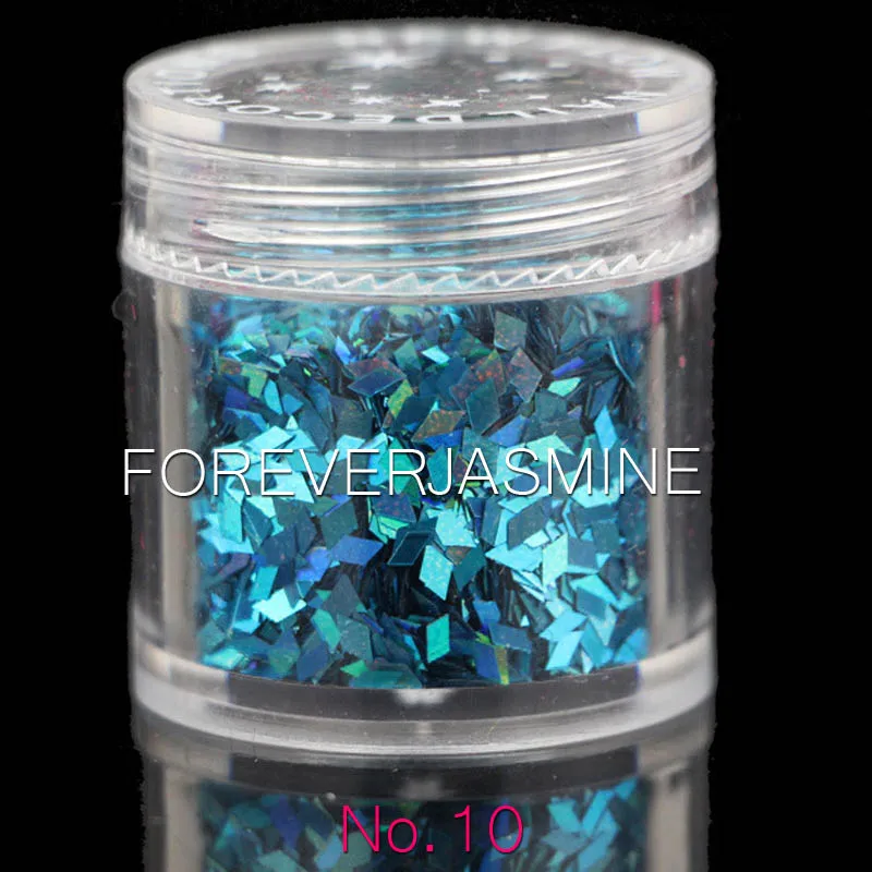 

FOREVERJASMINE Blue Green Diamond Nail Glitter Teal Rhombus Flakes Nail Decoration Aquamarine Charms Laser Manicure Powder No.10