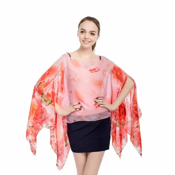 

mujer cover-ups butterfly floral loose bikini sarong pareos kaftan summer beach swimwear shirt scarf wrap chiffon scarf