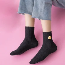 Милые женские носки хлопок Ins Цветочные дышащие и теплые носки до середины голени Лоскутные однотонные антифрикционные Модные женские носки