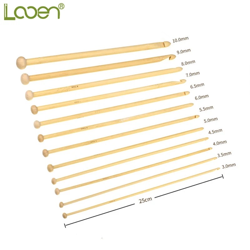 

Looen Brand 12 Size 25cm Bamboo Crochet Hooks Weave Yarn Knitting Needles Knit 3mm-10mm DIY Knitting Tools For Mother's Day Gift