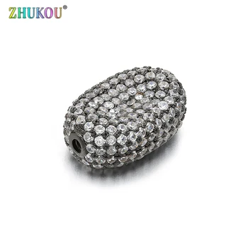 

13*19mm Brass Cubic Zirconia Oval Beads for DIY Jewelry Accessories Making, Hole: 2.0mm, VZ180