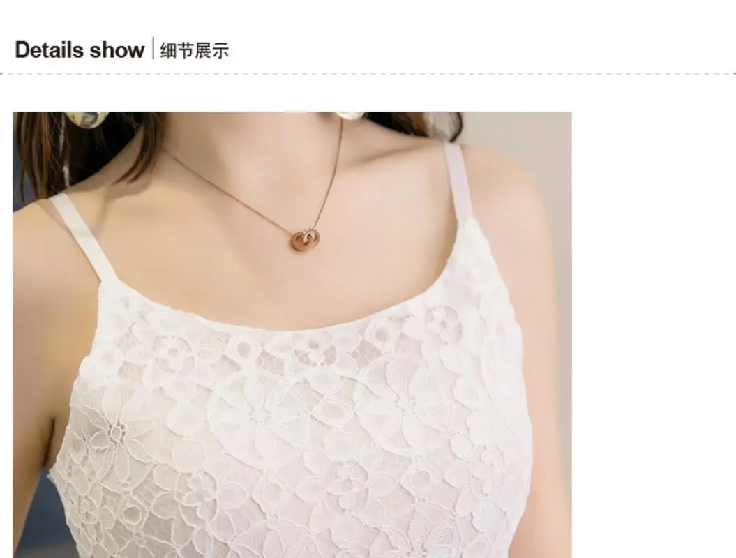 2018 New Hollow out lace dress women elegant spaghetti strap white lace sling dress vintage sleeveless black crochet dresses