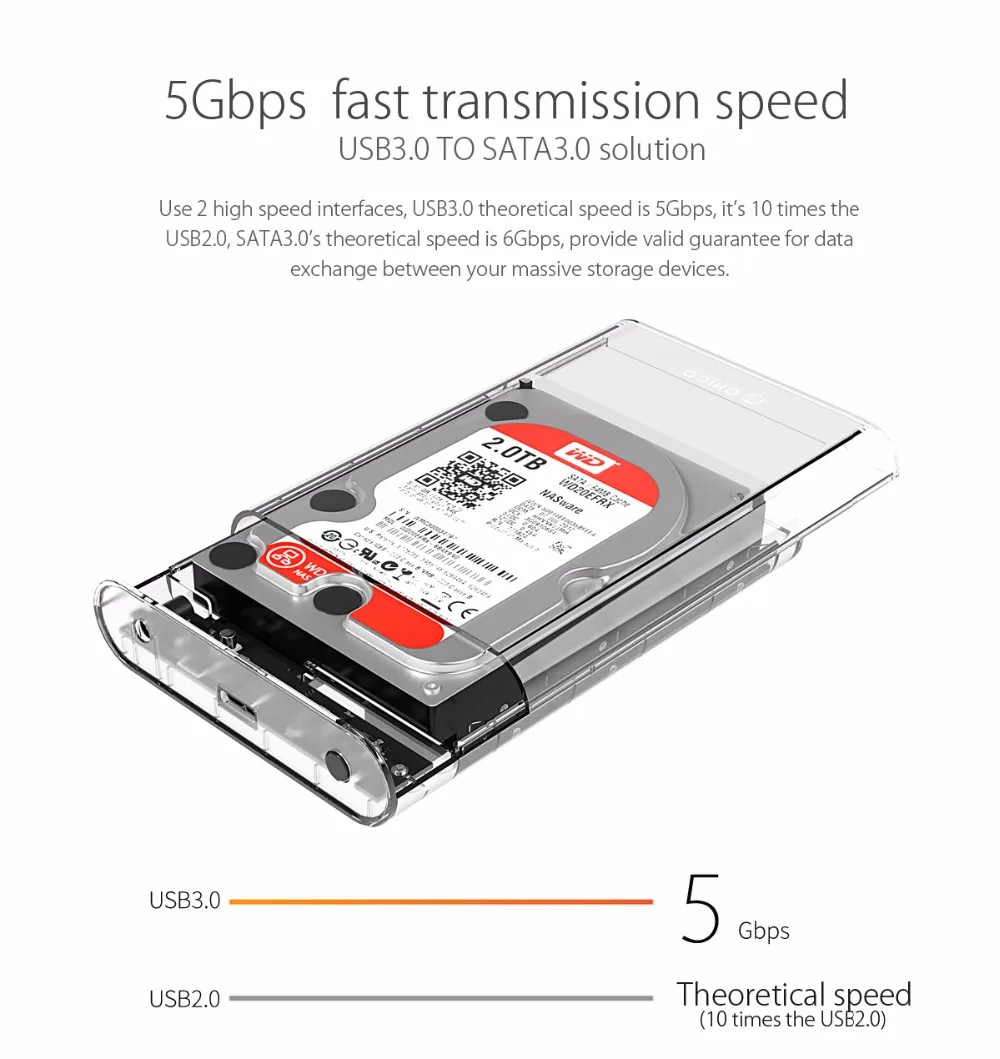 ORICO 3139U3 3,5 дюймов прозрачный корпус HDD USB 3,0 5 Гбит SATA3.0 Поддержка UASP 8 ТБ диски для Тетрадь Настольный ПК