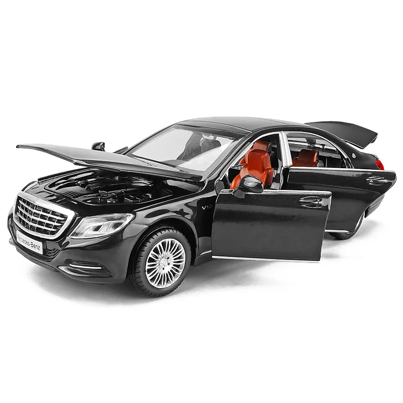 

1/32 Maybach S600 Diecast Metal Car Models High Simulation Vehicle Toy With Light Music 6 Doors Can Be Opened Gifts For Children